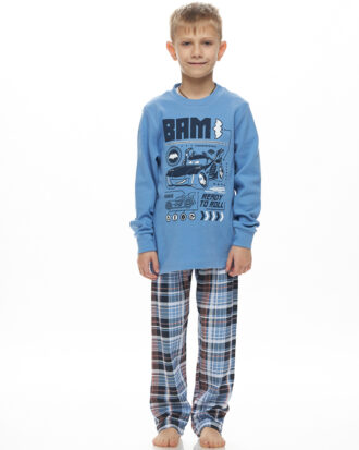 Παιδική βαμβακερή πυτζάμα για αγόρι GALAXY 100-25 ραφ-καρό