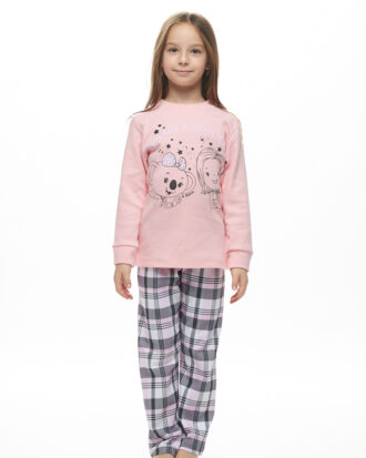 Παιδική βαμβακερή πυτζάμα για κορίτσι GALAXY 110-25 ροζ-καρό