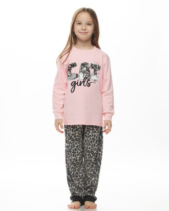 Παιδική βαμβακερή πυτζάμα για κορίτσι GALAXY 114-25 ροζ-animal