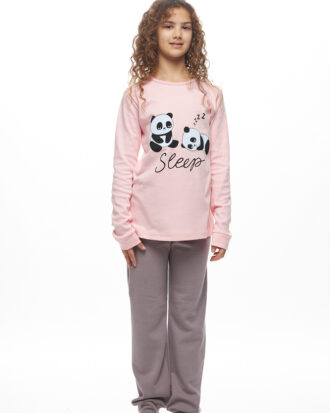 Εφηβική βαμβακερή πυτζάμα για κορίτσι GALAXY 121-25 ροζ-γκρι