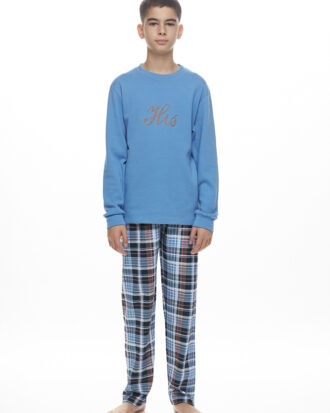 Εφηβική βαμβακερή πυτζάμα για αγόρι GALAXY 130-25 ραφ-καρό