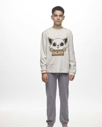 Εφηβική βαμβακερή πυτζάμα για αγόρι GALAXY 133-25 πάγος-γκρι