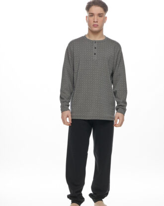 Ανδρική πυτζάμα Galaxy βαμβακερή Punto di Roma 752-25 γκρι print-μαύρο