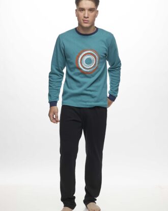 Ανδρική πυτζάμα Galaxy βαμβακερή Punto di Roma 795-25 πετρόλ-μαύρο