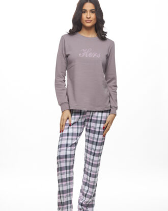 Γυναικεία πυτζάμα Galaxy 100% βαμβάκι 810-25 γκρι-καρό