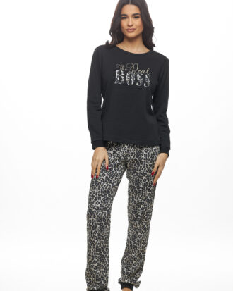 Γυναικεία πυτζάμα Galaxy 100% βαμβάκι 814-25 μαύρο-animal