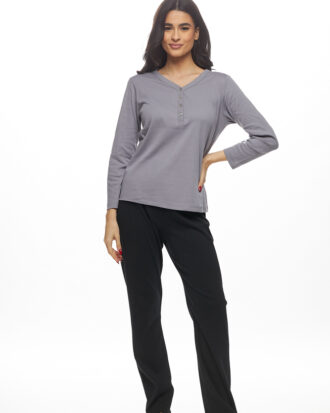 Γυναικεία πυτζάμα Galaxy 100% βαμβάκι 846-25 γκρι-μαύρο