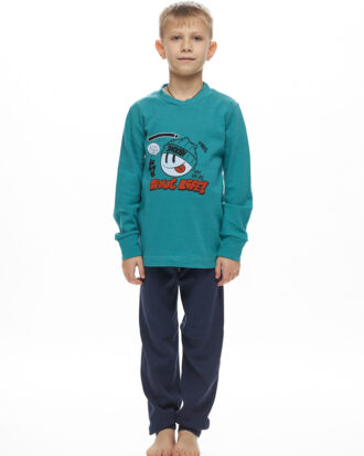 Παιδική βαμβακερή πυτζάμα για αγόρι GALAXY 99-25 έμεραλντ-μπλε