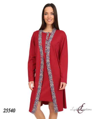 Βαμβακερό ΣΕΤ ρόμπα νυχτικό LYDIA Creations 25540 μπορντό