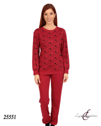 Γυναικεία πυτζάμα εμπριμέ καρδούλες βαμβακερή Lydia Creations 25551 μπορντό
