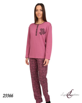 Γυναικεία πυτζάμα βαμβακερή Lydia Creations βαμβακερή ριγωτή πλέξη διάταξη 25566 σάπιο μήλο