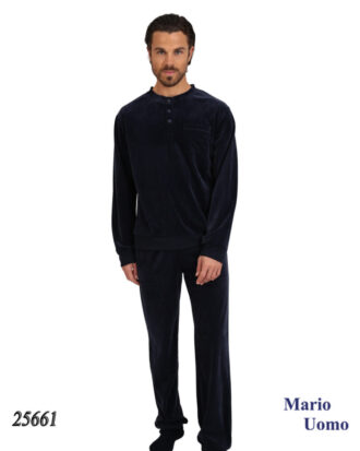 Ανδρική πυτζάμα βελούδο soft MARIO UOMO βελουτέ 25661 μπλε