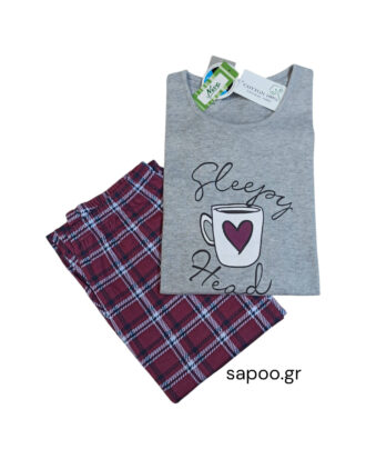 Γυναικεία βαμβακερή πυτζάμα ΝΙΝΑ interlock NINA_25-400 γκρι-καρό