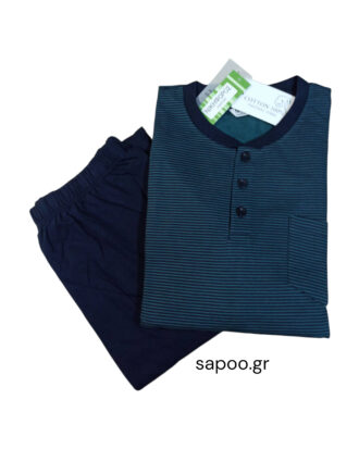 Ζεστή βαμβακερή ανδρική πυτζάμα ΝΙΚΗΦΟΡΟΣ 100% βαμβάκι φούτερ 25-1814-2 ριγέ-μπλε