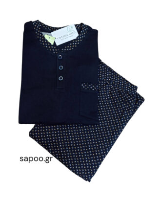 Βαμβακερή ανδρική πυτζάμα ΝΙΚΗΦΟΡΟΣ 100% βαμβάκι interlock 25-1804 μπλε-print