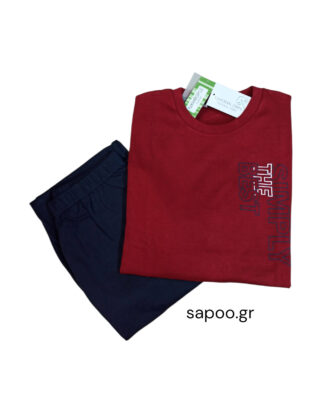 Βαμβακερή ανδρική πυτζάμα ΝΙΚΗΦΟΡΟΣ 100% βαμβάκι interlock 25-1805 κόκκινο-μπλε