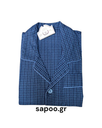 Πυτζάμα κουμπωτή βαμβακερή φανέλα ανδρών εμπριμέ 25-1 Νο2 και Νο7 PLF_FLN_25-20 μπλε