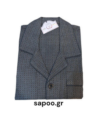 Πυτζάμα κουμπωτή βαμβακερή φανέλα ανδρών εμπριμέ 25-1 Νο2 και Νο7 PLF_FLN_25-20 γκρι