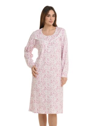 Βαμβακερό νυχτικό Primavera 100% βαμβάκι interlock εμπριμέ N152 ροζ