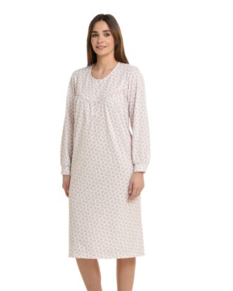 Βαμβακερό νυχτικό Primavera μακό με μακρύ μανίκι εμπριμέ 100% βαμβάκι N236 multi1