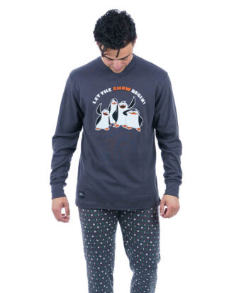 Βαμβακερή πυτζάμα ανδρική 100% βαμβάκι dustin Sara 1271 ανθρακί-εμπριμέ