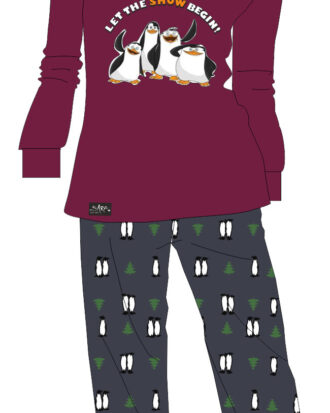 Βαμβακερή γυναικεία πυτζάμα 100% βαμβάκι interlock με λάστιχα Dustin Sara 1274 μπορντό-εμπριμέ ανθρακί