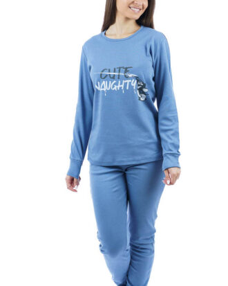 Βαμβακερή γυναικεία πυτζάμα 100% βαμβάκι interlock με λάστιχα Dustin Sara 1277 ραφ