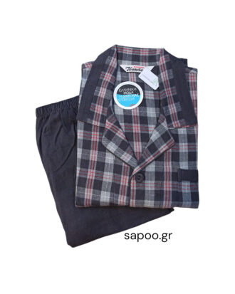 Κουμπωτές πυτζάμες φανέλα βαμβακερές 100% βαμβάκι νηματοβαφή καρό THOMAS 25-98 ανθρακί