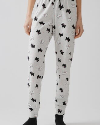 Γυναικείο βαμβακερό παντελόνι πυτζάμας MINERVA 90-52664 εμπριμέ allover γκρι-terrier