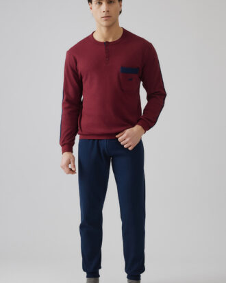 Ανδρικές πιτζάμες MINERVA Bull Punto di Roma με κουμπιά και λάστιχα 90-71283_100 Μπορντώ Bordeaux