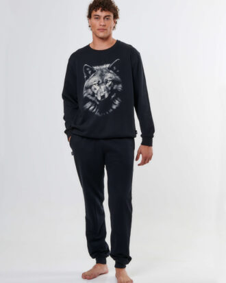 Ανδρική πυτζάμα APPLE βαμβακερή φούτερ WOLF 0510303 μαύρο