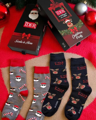 Χριστουγεννιάτικες κάλτσες IDER βαμβακερές ως τη μέση της γάμπας. 2 ζεύγη σε μοναδικό Gift Box IDER CHR-2519256