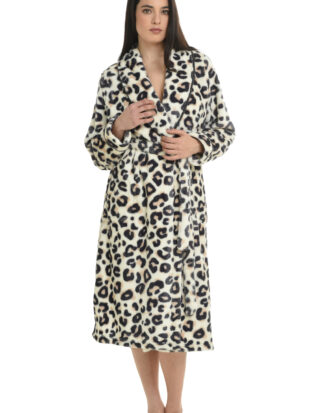 Ρόμπα Primavera φλις. Γυναικεία κλασική σταυρωτή ρόμπα fleece coral N128 animal