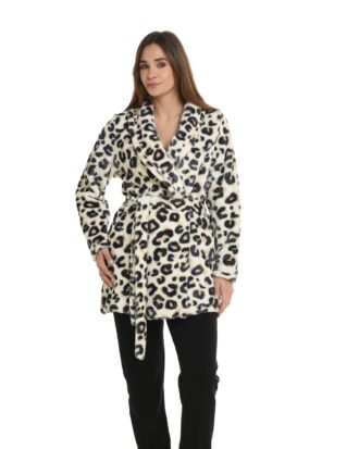 Κοντή γυναικεία ρόμπα σταυρωτή φλις fleece coral Primavera N140 animal