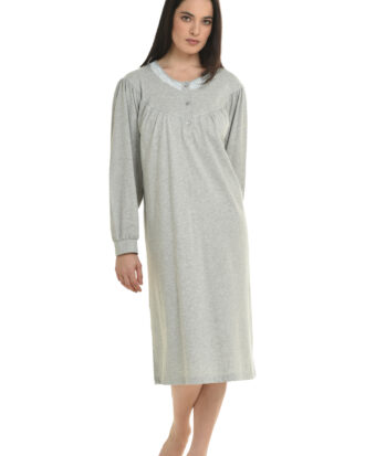 Βαμβακερό νυχτικό Primavera με μακρύ μανίκι ρεγκλάν N186 γκρι