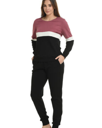 Γυναικεία πυτζάμα Primavera τρίχρωμη 100% βαμβακερή σε πλέξη interlock N220