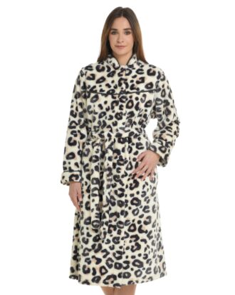 Ρόμπα Primavera φλις. Γυναικεία κλασική κουμπωτή ρόμπα fleece coral N240 animal