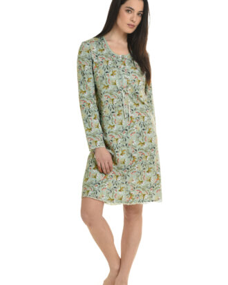 Κοντό νυχτικό πουκαμίσα Primavera βαμβάκι-μοντάλ soft touch με μακρύ μανίκι N284 floral