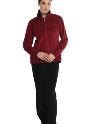 Βελούδινη φόρμα Primavera γυναικεία N324 μπορντό-μαύρο