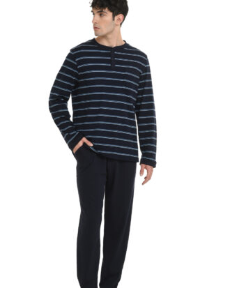 Ανδρικές πυτζάμες Primavera 100% βαμβάκι σε πλέξη interlock N522 ριγέ μπλε