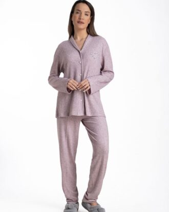 Γυναικεία κουμπωτή πυτζάμα rayon soft touch Relax 3225038 ροζ