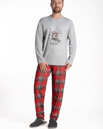 Ανδρική πυτζάμα βαμβακερή Relax 3225116 γκρι-καρό