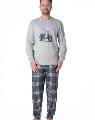 Ανδρική πυτζάμα βαμβακερή Relax 3225130 γκρι-καρό