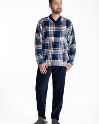 Ανδρική πυτζάμα φλις με Ve Relax 3225144 καρό μπλε