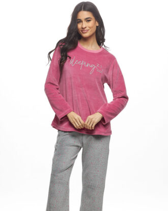 Γυναικεία πυτζάμα βελούδο βαμβακερό Galaxy 838-25 σάπιο μήλο print