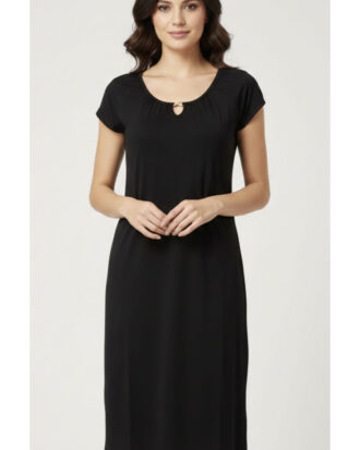 Φόρεμα Primavera κοντομάνικο με ζαπονέ μανίκι μονόχρωμο viscose Π294 μαύρο