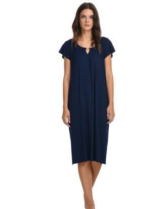 Φόρεμα Primavera κοντομάνικο με ζαπονέ μανίκι μονόχρωμο viscose Π294 μπλε
