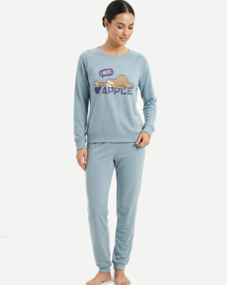 Γυναικεία πυτζάμα APPLE βαμβακερή "SLOTH" 0520373 denim