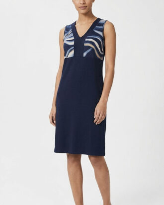 Γυναικείο φόρεμα αμάνικο viscose χωρίς μανίκι εμπριμέ μπούστο Billysfashion 26021 μπλε