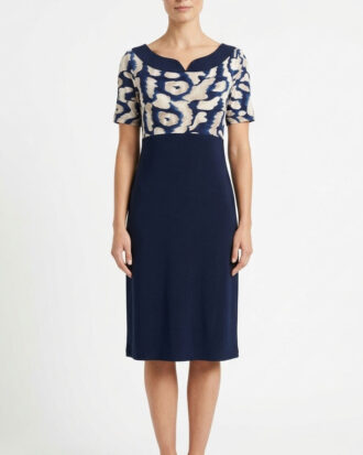 Γυναικείο φόρεμα κοντομάνικο viscose κοντό μανίκι εμπριμέ μπούστο Billysfashion 26022-1 μπλε